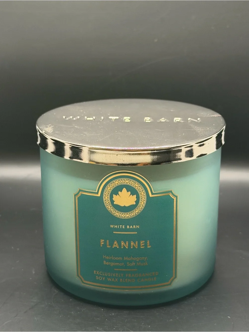 BBW/White Barn “Flannel” 3-Wick Soy Wax 14.5 OZ Candle - Teal Frosted Glass - Picture 2 of 5